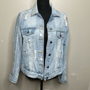 T12 KanCan two tone distressed denim trucker jacket size small